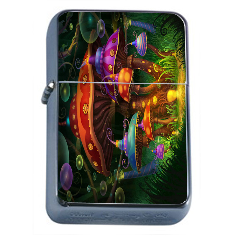 Groovy Trippy Mushroom D4 Flip Top Oil Lighter Wind Resistant