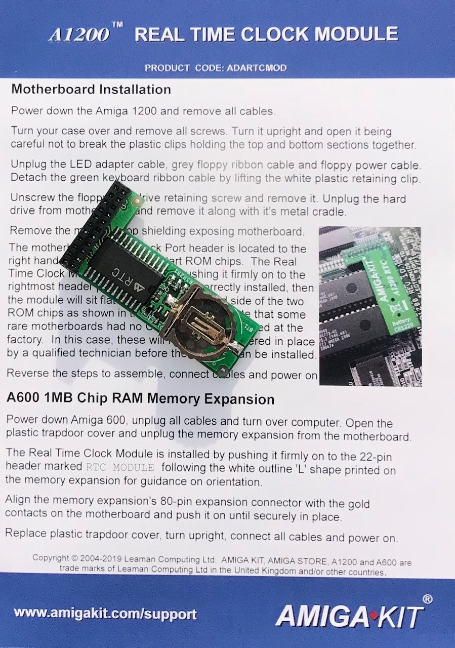 A1200 REAL TIME CLOCK MODULE RTC FOR COMMODORE AMIGA 1200 NEW AMIGA KIT 1101