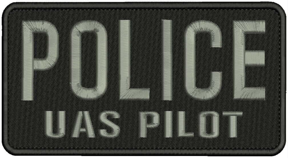 POLICE UAS PILOT EMBROIDERY PATCH 4X8'' VELCR@ ON BACK GRAY ON BLACK