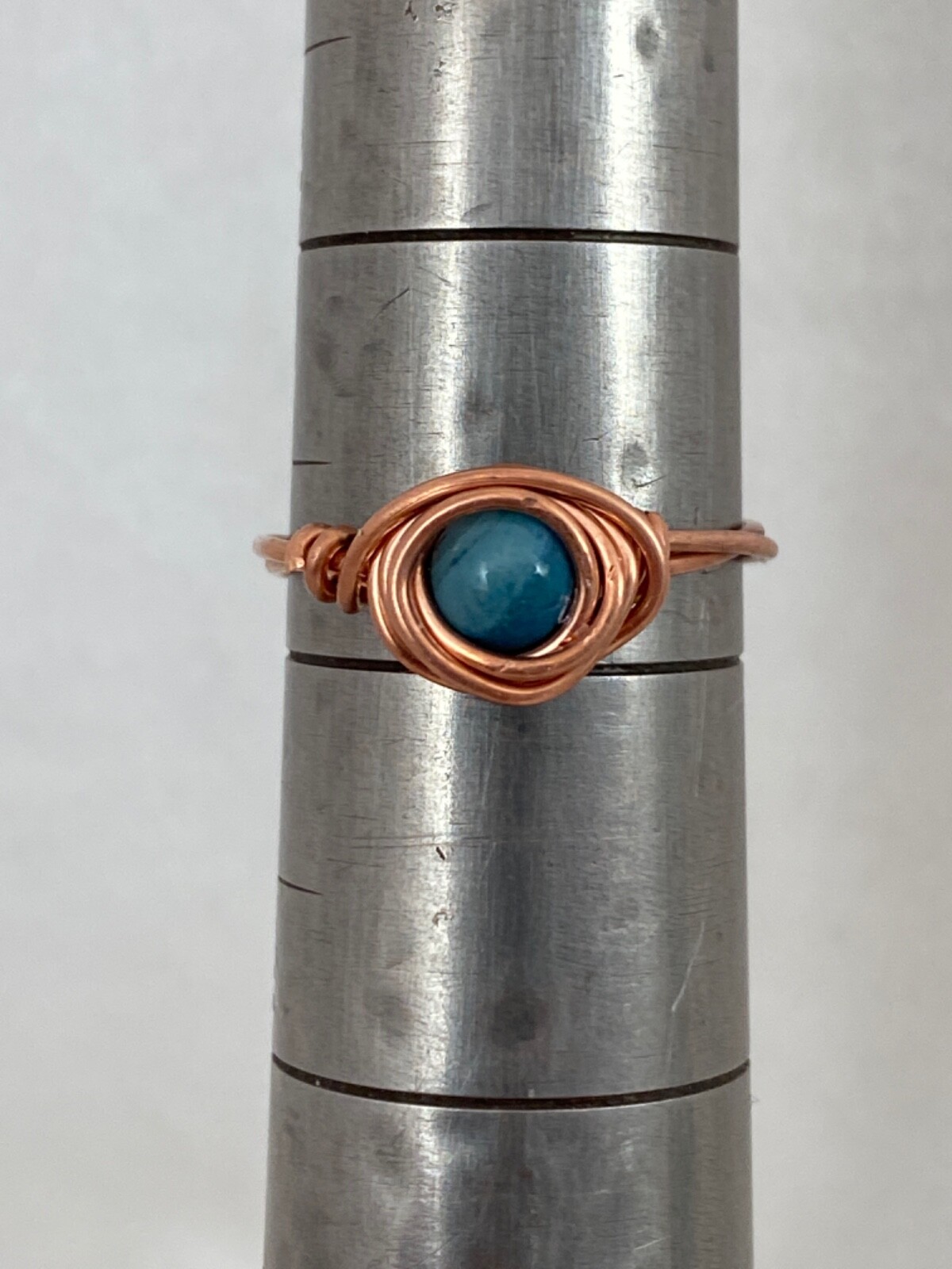 Handmade ~ Copper Wire Wrap ~ Turquoise Bead Ring Size 6 3/4. #223