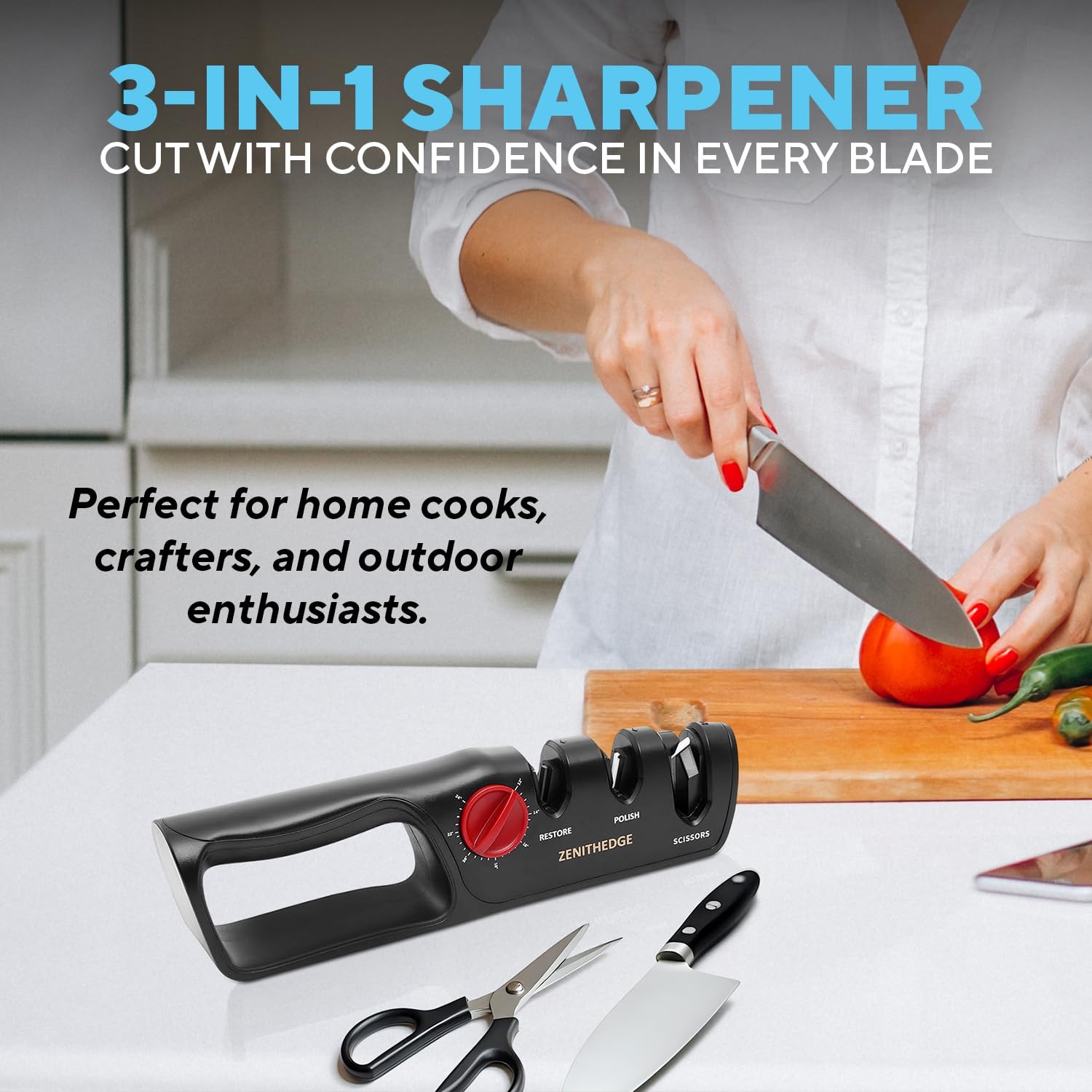 ZenithEdge 3-in-1 Adjustable Knife Sharpener 14-24 Angles for Kitchen, Fillet...