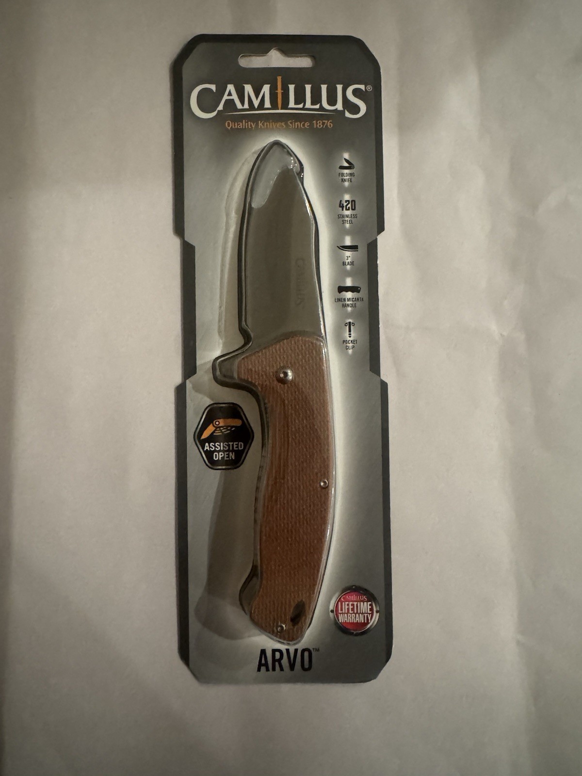 Camillus ARVO Folding Knife 3 Titanium Treatment 420 Steel Blade Micarta - 19479