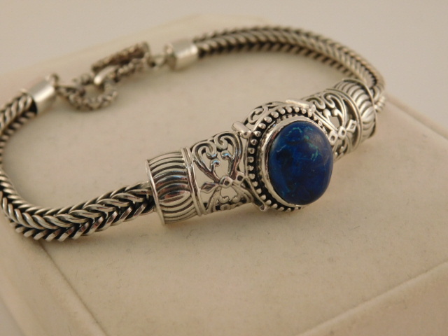 STERLING MERLINITE DENDRITE BRACELET ORNATE SIGNED STS JEWEL ARTISAN HANDCRAFTED