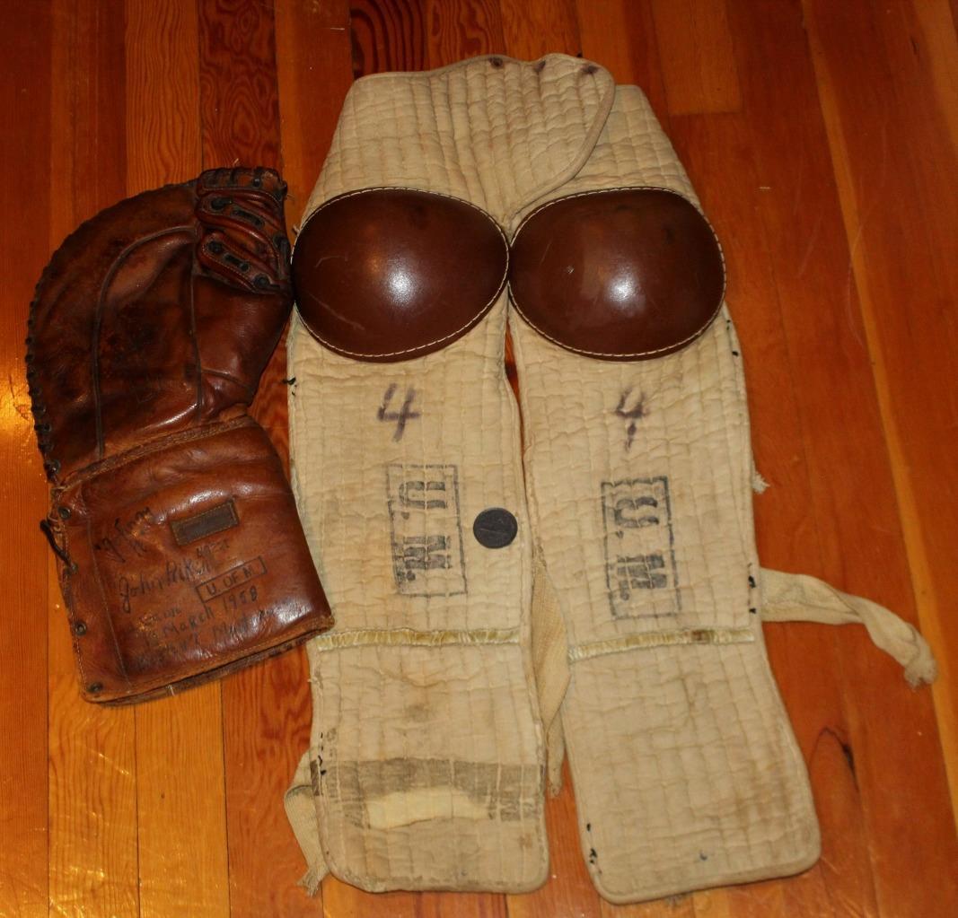 Rare Horace Partridge 1920s Goalie Glove Pads Signed John Aiken Canadiens U of M