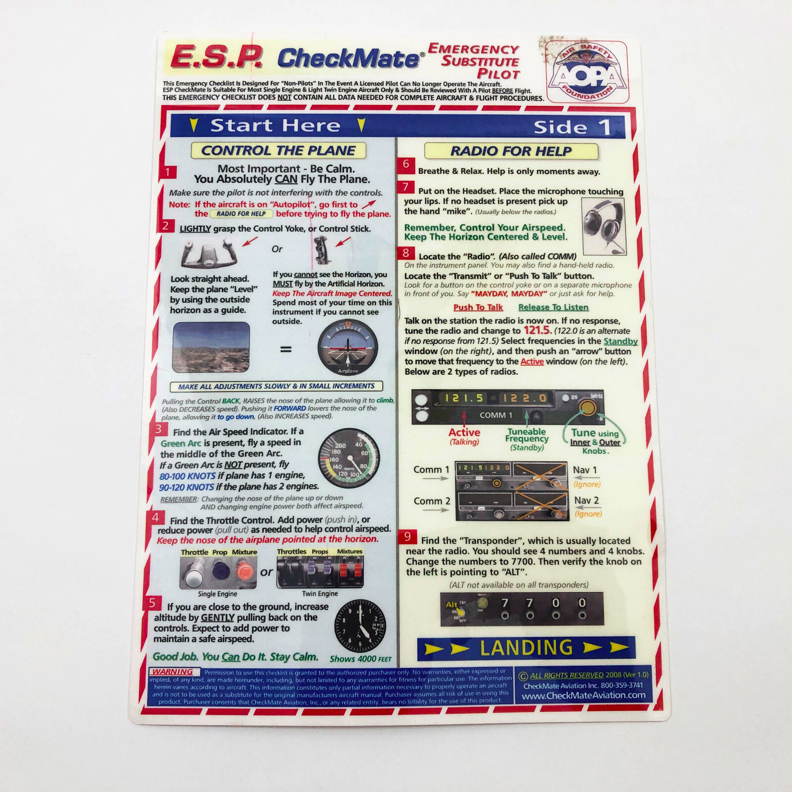 E.S. P.  CheckMate Emergency Substitute Pilot Laminated 7.5 x10.25 inches