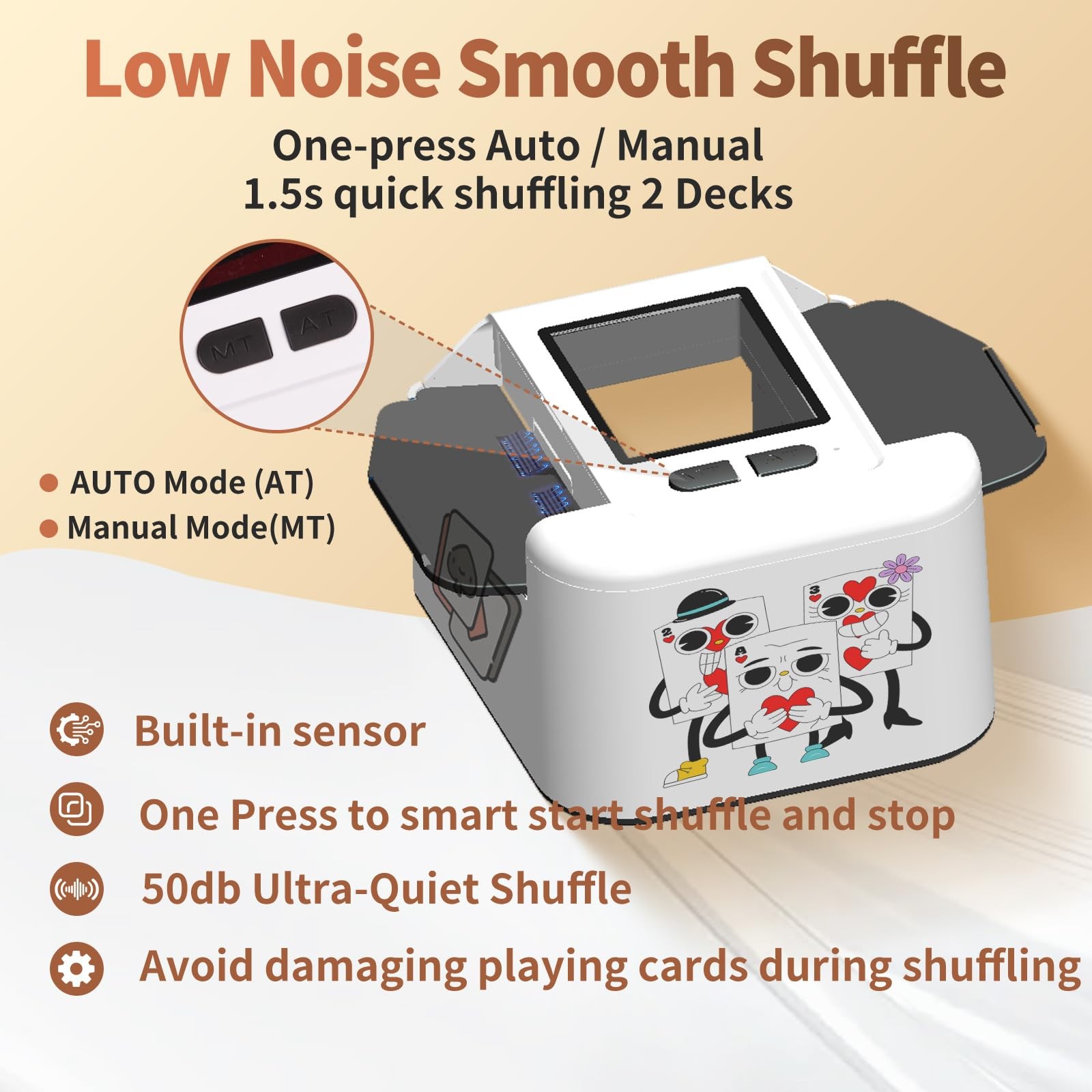 Automatic Card Shuffler 2 Deck, Quiet Card Shuffler Rechargeable, One-Press A...