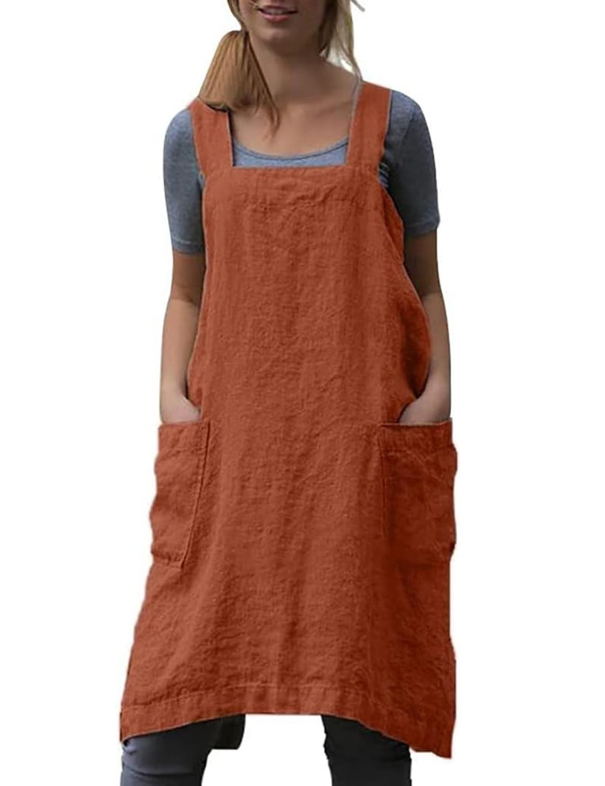 Schine Women's Cotton Cross Back Pinafore with Big Pockets Practical Aprons f...
