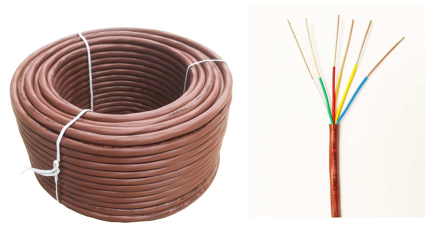 18/6 100ft Thermostat Wire - Solid Copper 18 Gauge - CL2 - Power 100ft, brown