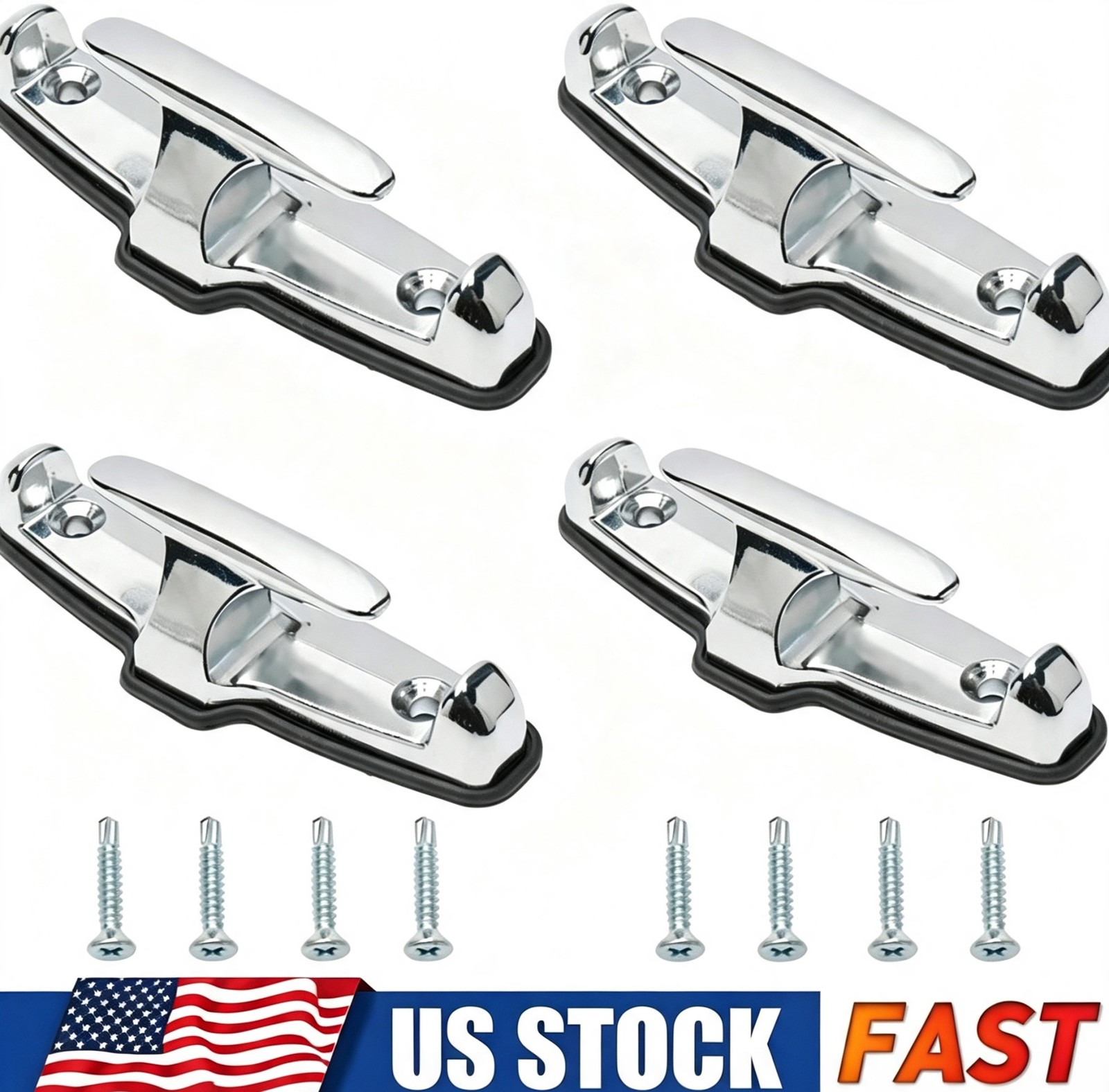 4pcs Chrome T-Hook Tie Down Rope Kit Anchor Point Boat Truck Trailer Set Pair #