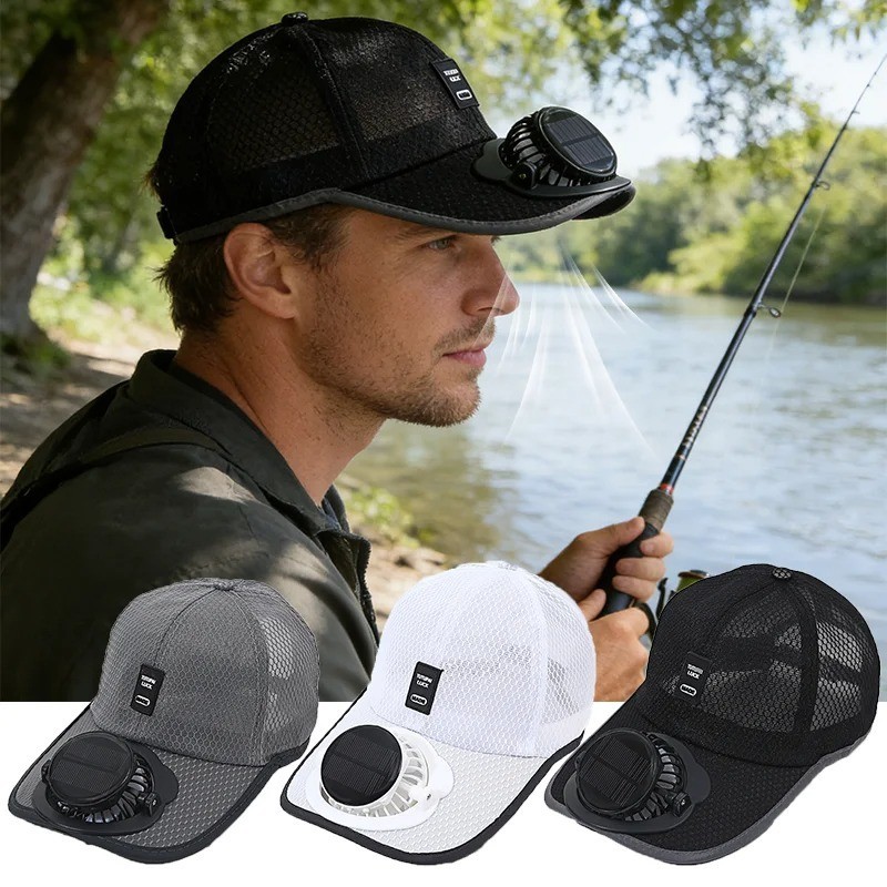 Cap Sun Hat with Fan Solar & USB Powered UV Protection for Camping Fishing