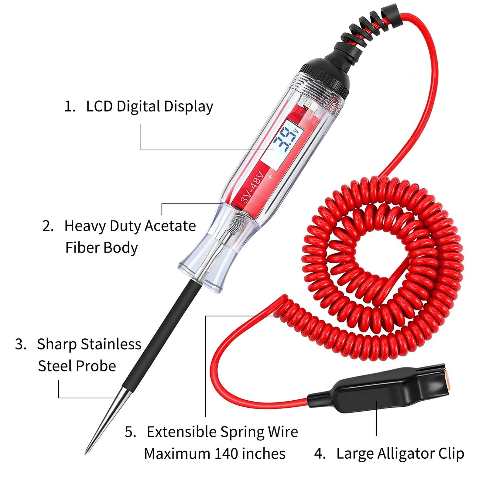 AWBLIN Automotive Test Light, DC 3-48V Digital LCD Circuit Tester Heavy Black