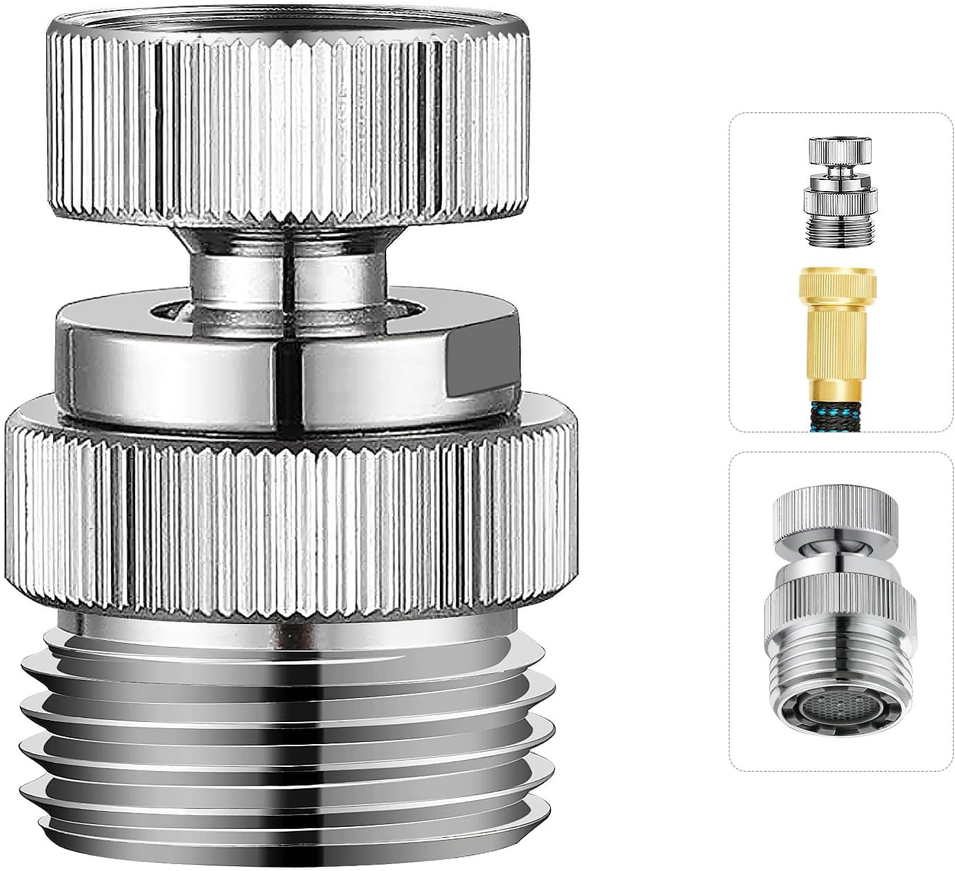 Brass Faucet to Hose Adapter with Aerator, 3/4" Faucet to Garden Hose Adapter, S