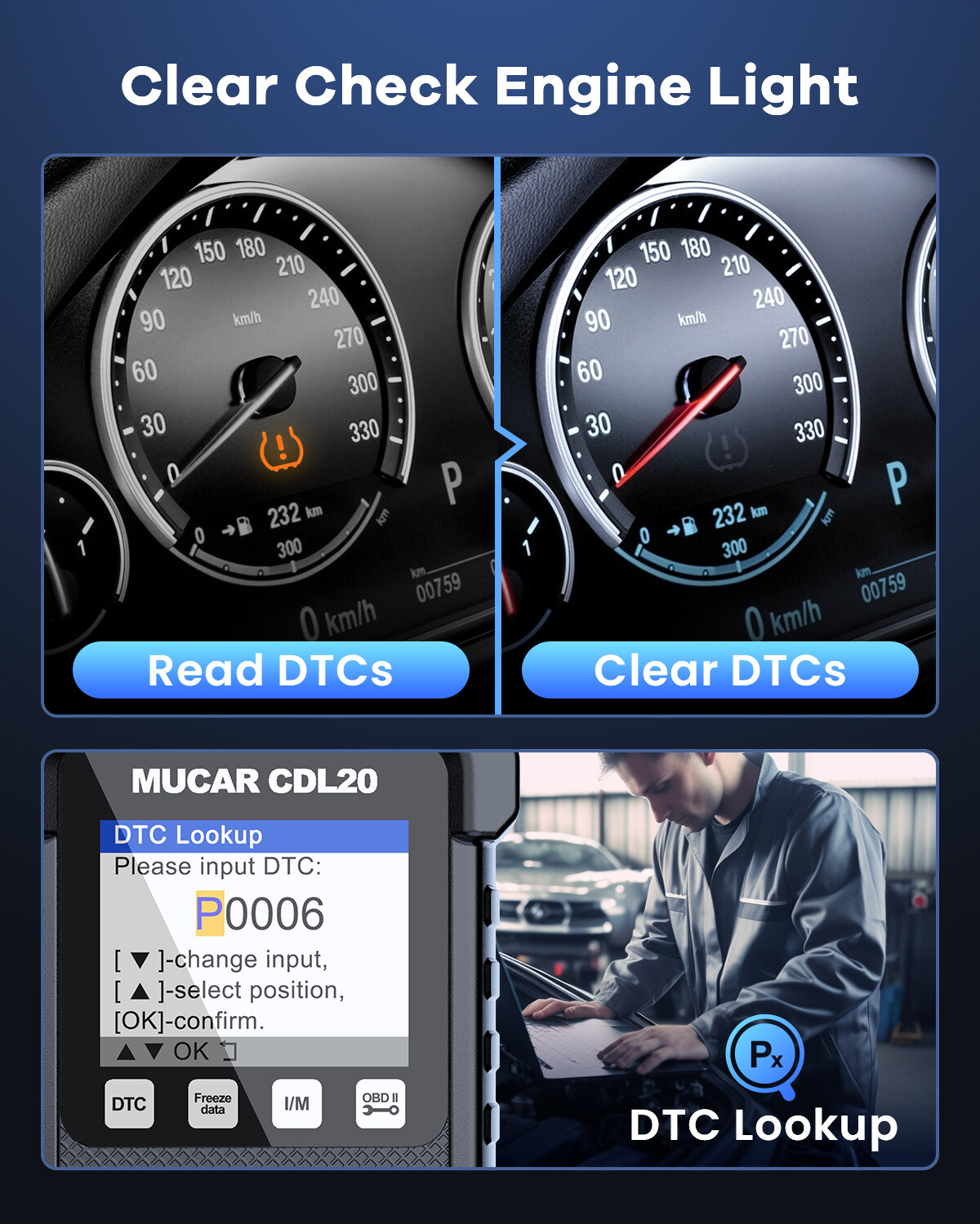 MUCAR CDL20 OBD Code Reader OBD2 Scanner Car Check Engine Fault Diagnostic Tool
