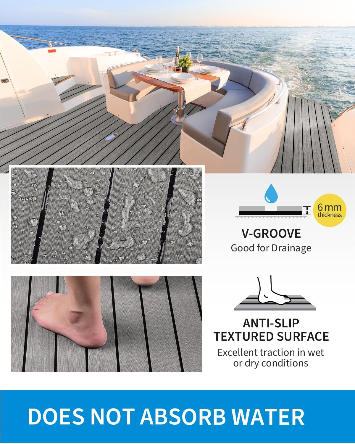 Boat Flooring EVA Foam Self-Adhesive 96''X45.6''/36''/28.8''/16.8'' Faux Teak Ma