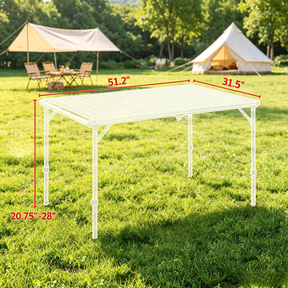 Adjustable Height Folding Camping Table, Portable Outdoor Utility Picnic Table