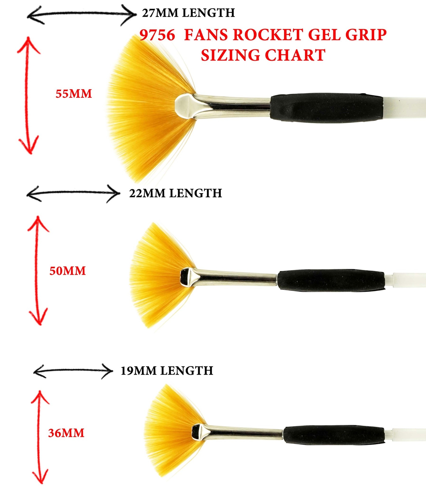 AS-173 Rocket Gel Grip Fan Brush Set 3 pcs