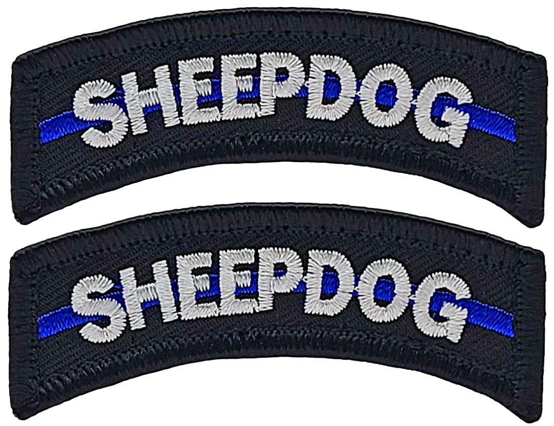 Sheepdog Tab Thin Blue Line Police Rocker Patch -2PC HOOK BACKING    2.75"x0.75"