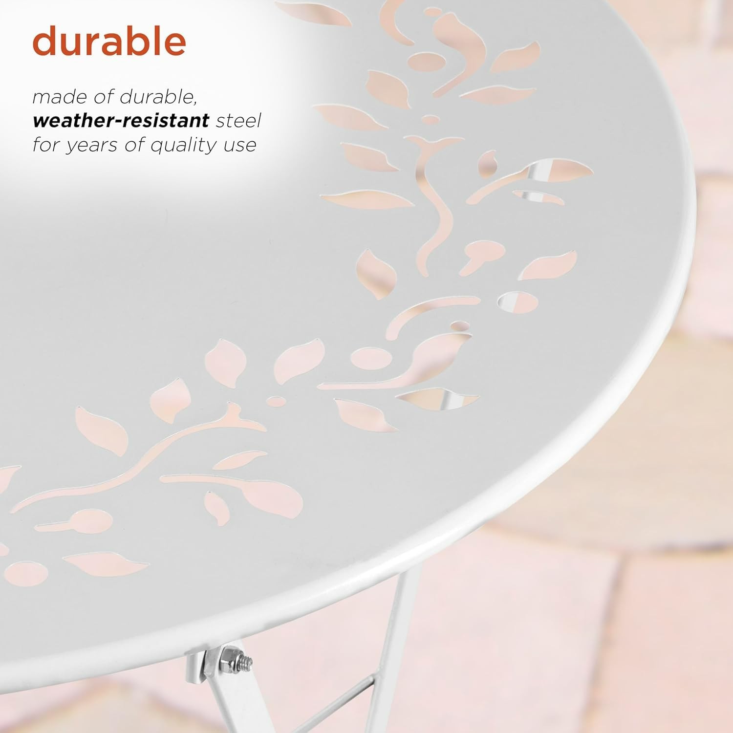 Compact White Bistro Set - 3-Piece Folding Table & Chairs for Stylish Spaces