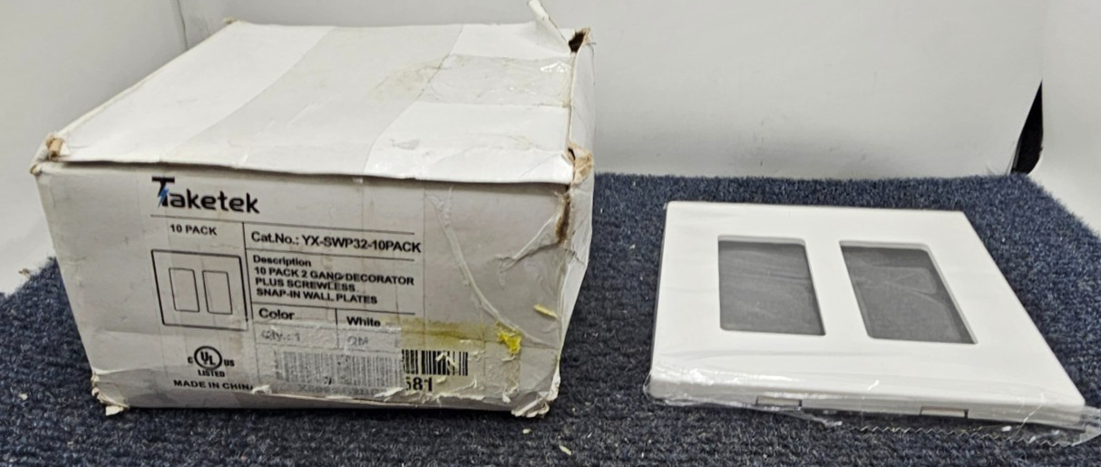 (QTY 10) Taketek YX-SWP32-10PACK: 2-Gang Screwless Decorator Snap-In Wall Plates