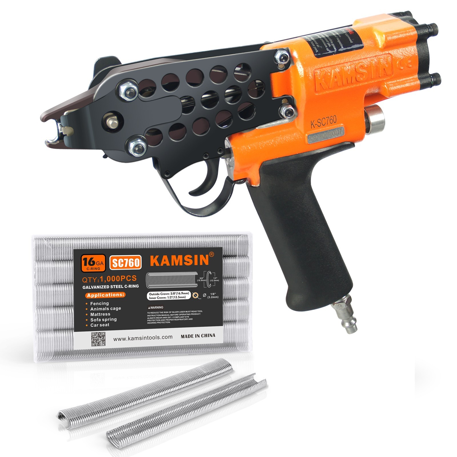 KAMSIN SC760 16 Gauge 1/2" Pneumatic Hog Ring Gun For Mattress With 1Box Staples