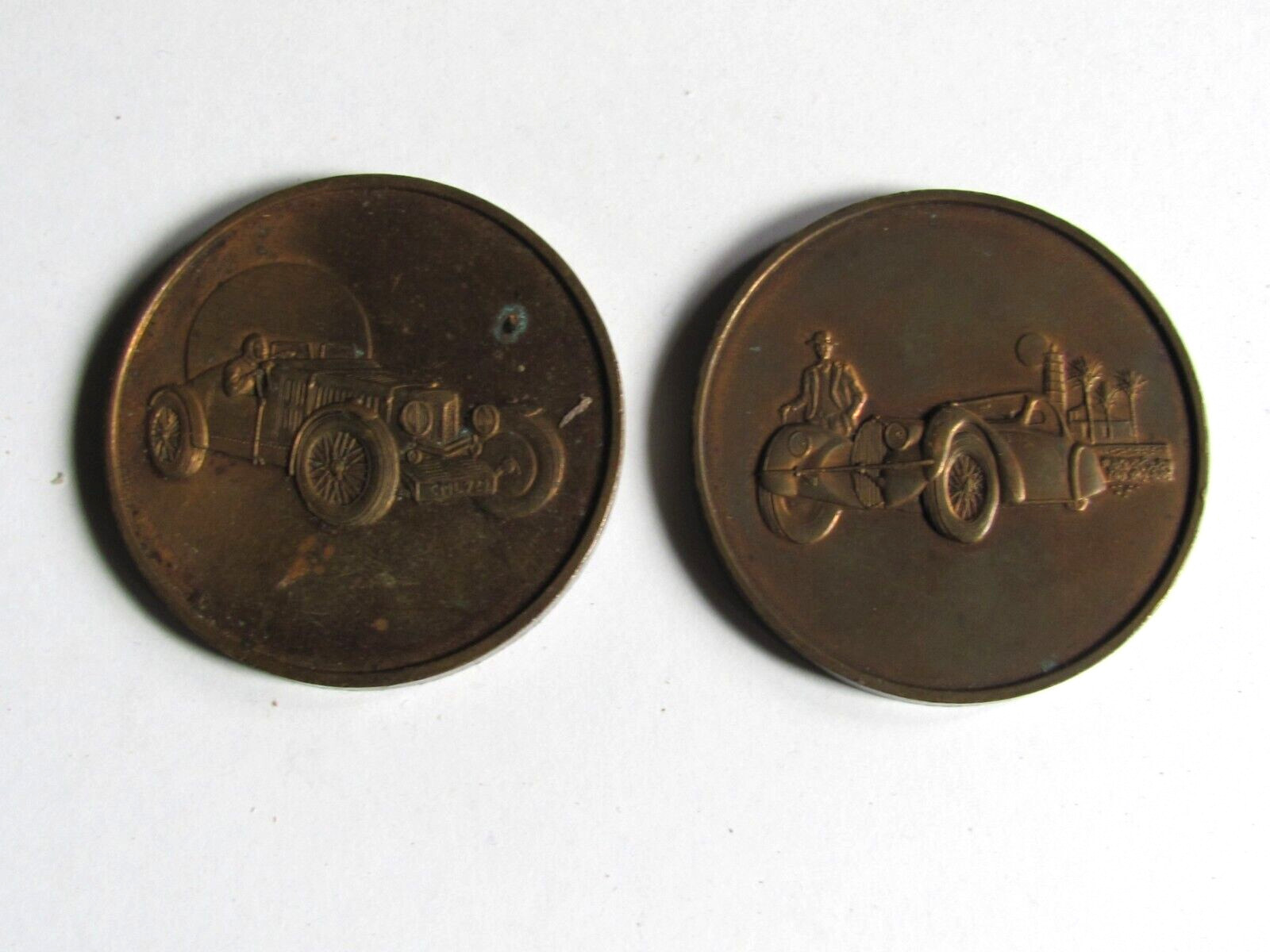 2 HAMILTON MINT BRONZE 2" TOKEN MEDALLION 1935 ASTON MARTIN 1936 BUGATTI CAR