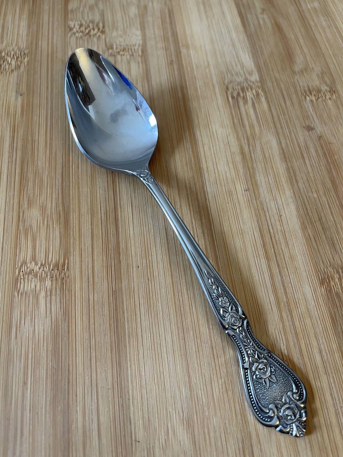 Normandy Japan Stainless Black Floral Beaded PLACE OVAL SOUP SPOON 7 3/8"