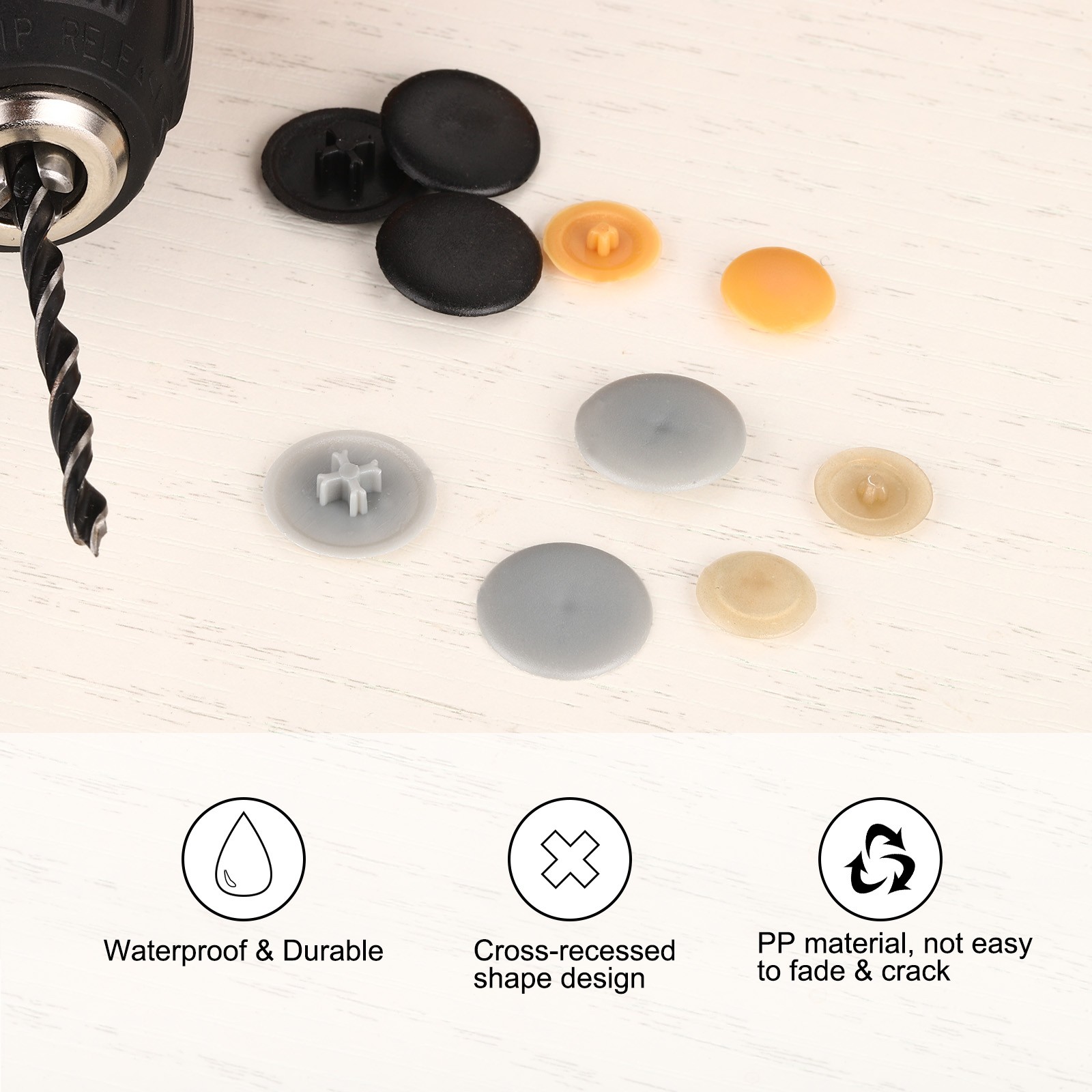 100Pcs, Screw Cap Covers 12mm Plastic Screw Decorative Caps Light Gray