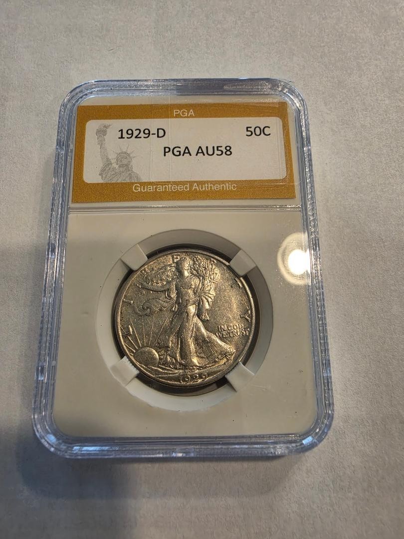 1929 D Walking Liberty Half Dollar AU58