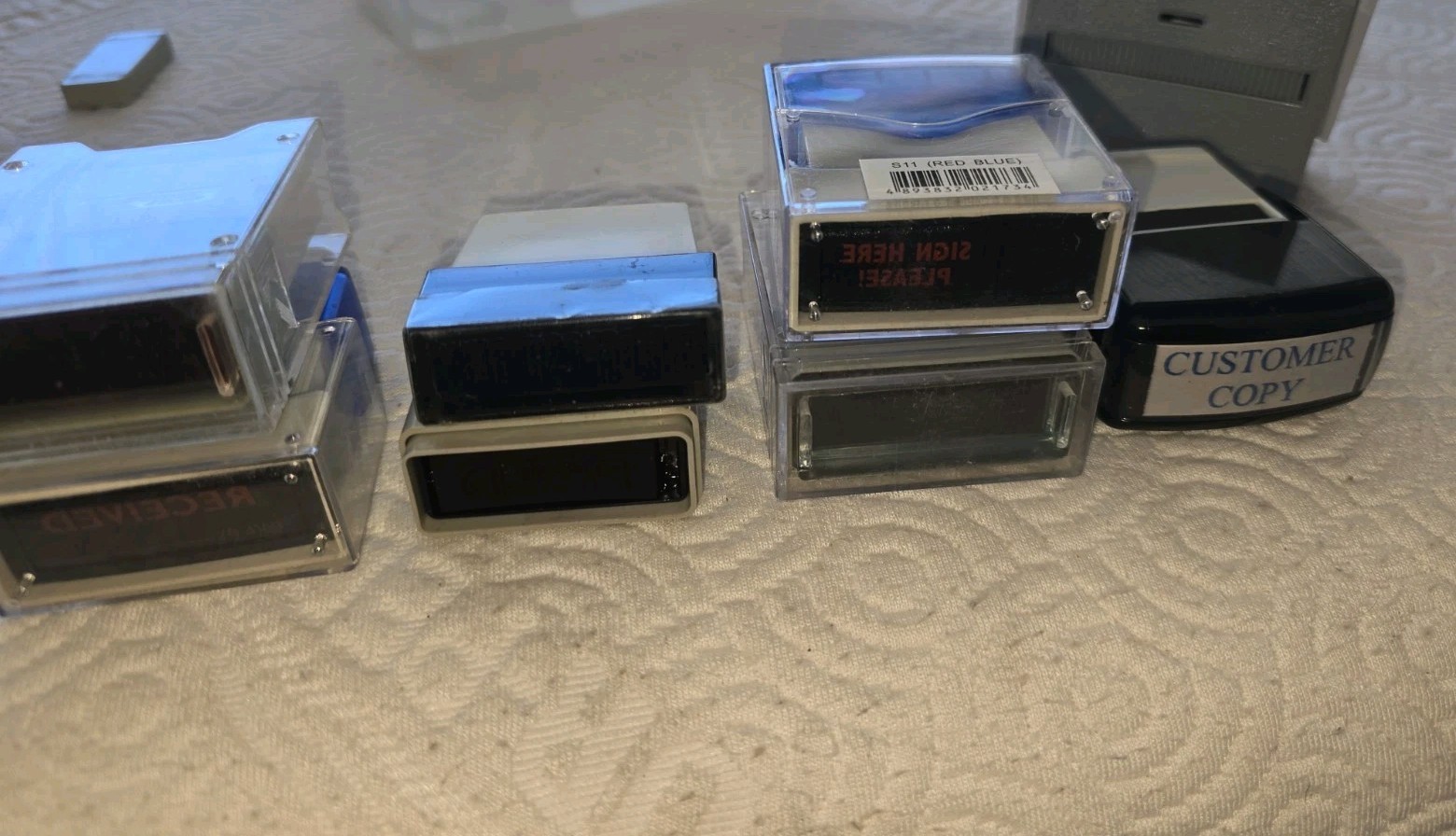 Office Rubber Stamp Lot 8pc Self-Inking Air Mail Received Deposit Sign Here