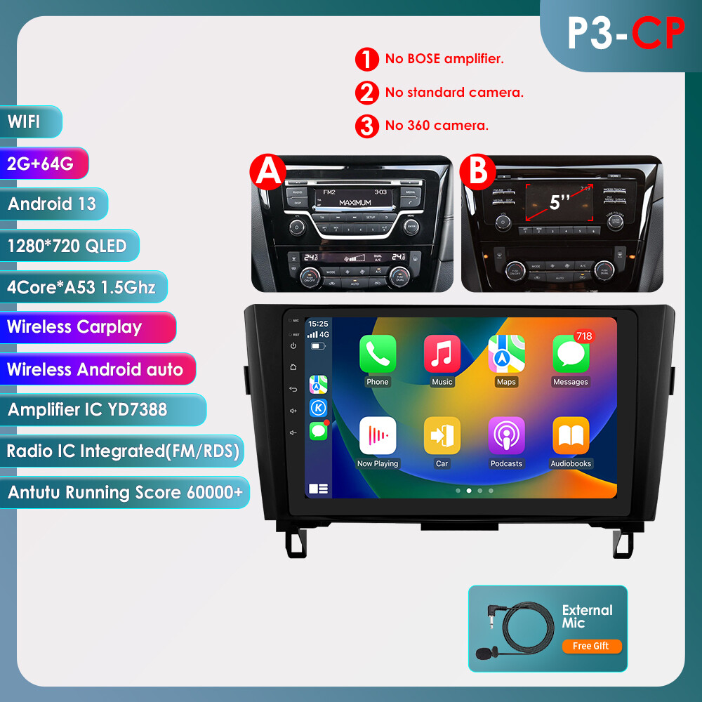 Android 13 For Nissan Xtrail Qashqai 13-17 Carplay Car Stereo Radio GPS SWC USB