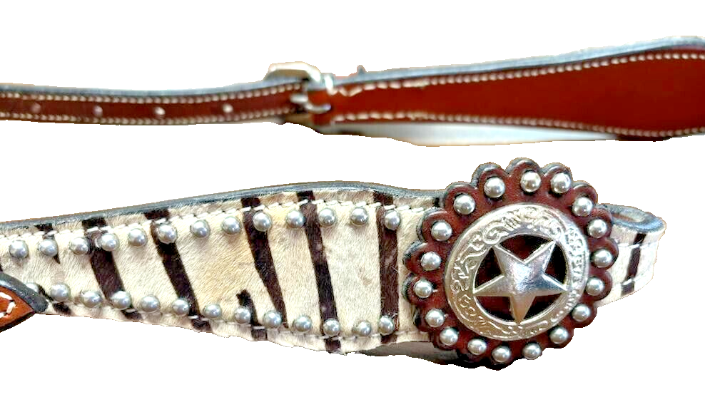 Circle Y One Ear Leather Headstall Zebra Print Hide-New With Tags