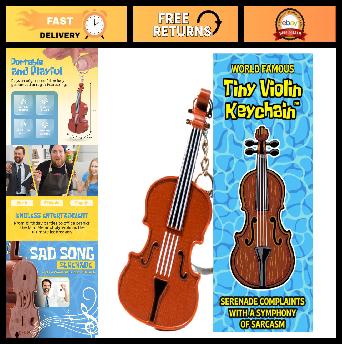 Miniature Violin Toy | Plays Sad SpongeBob Music | Perfect Gift for Fans