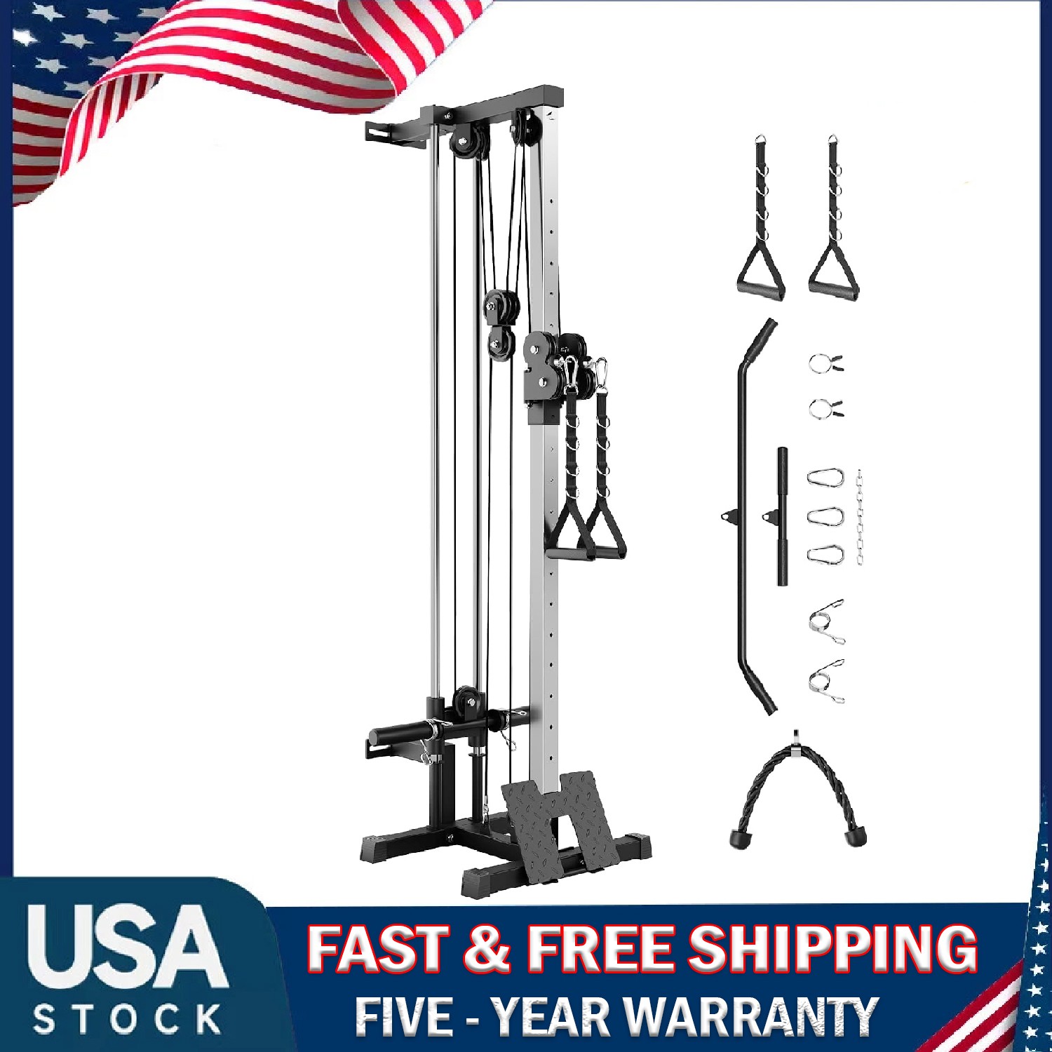 Wall Mount Cable Machine LAT Pulldown Machine, Cable Crossover Machine Home Gym