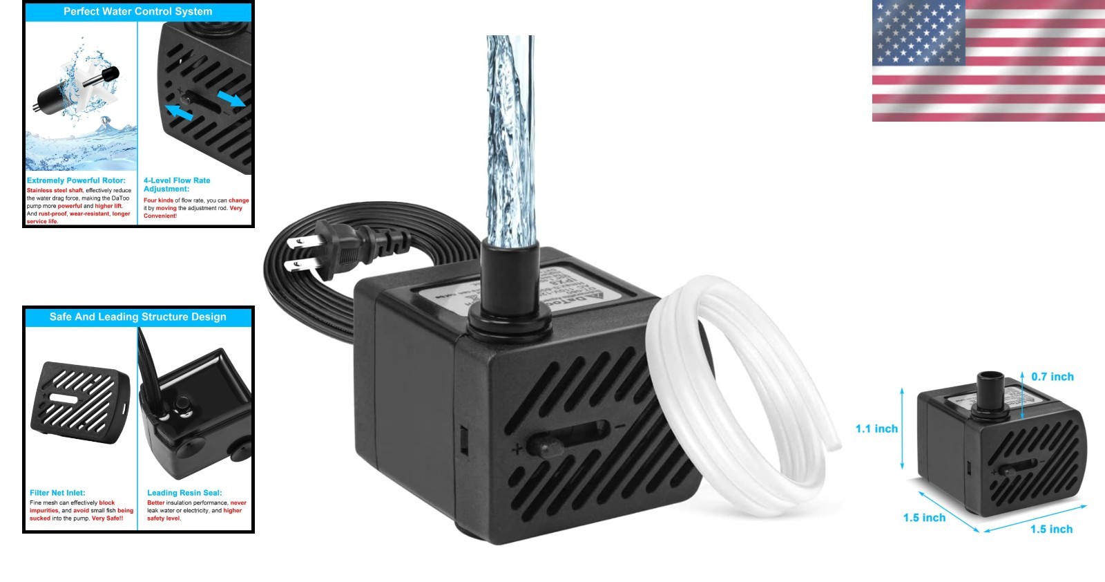 Safe & Adjustable 50GPH Submersible Aquarium Pump - Super Quiet Design