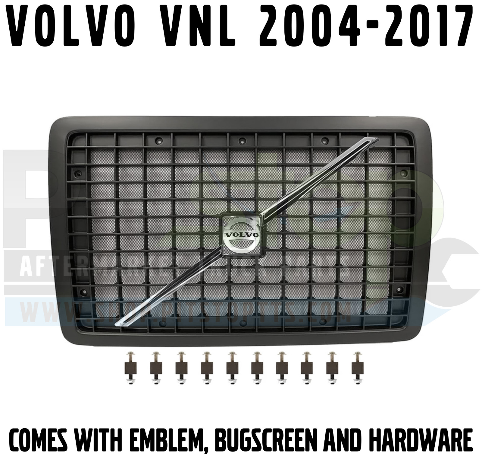 Front Hood Radiator Grille Volvo VNL 2004-2017 Black Emblem Bug Screen Hardware