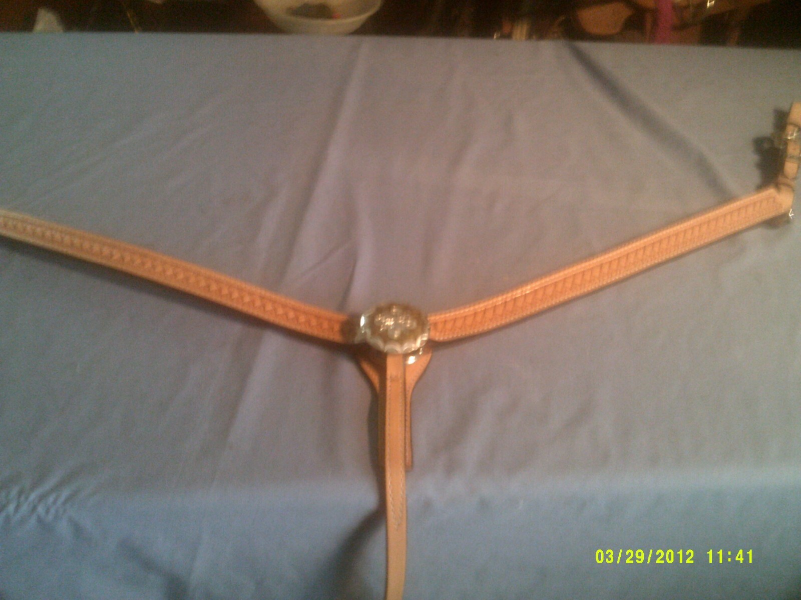 Breast Collar by Abetta Show Style Floral Blue Center Tooled Basket Stamp
