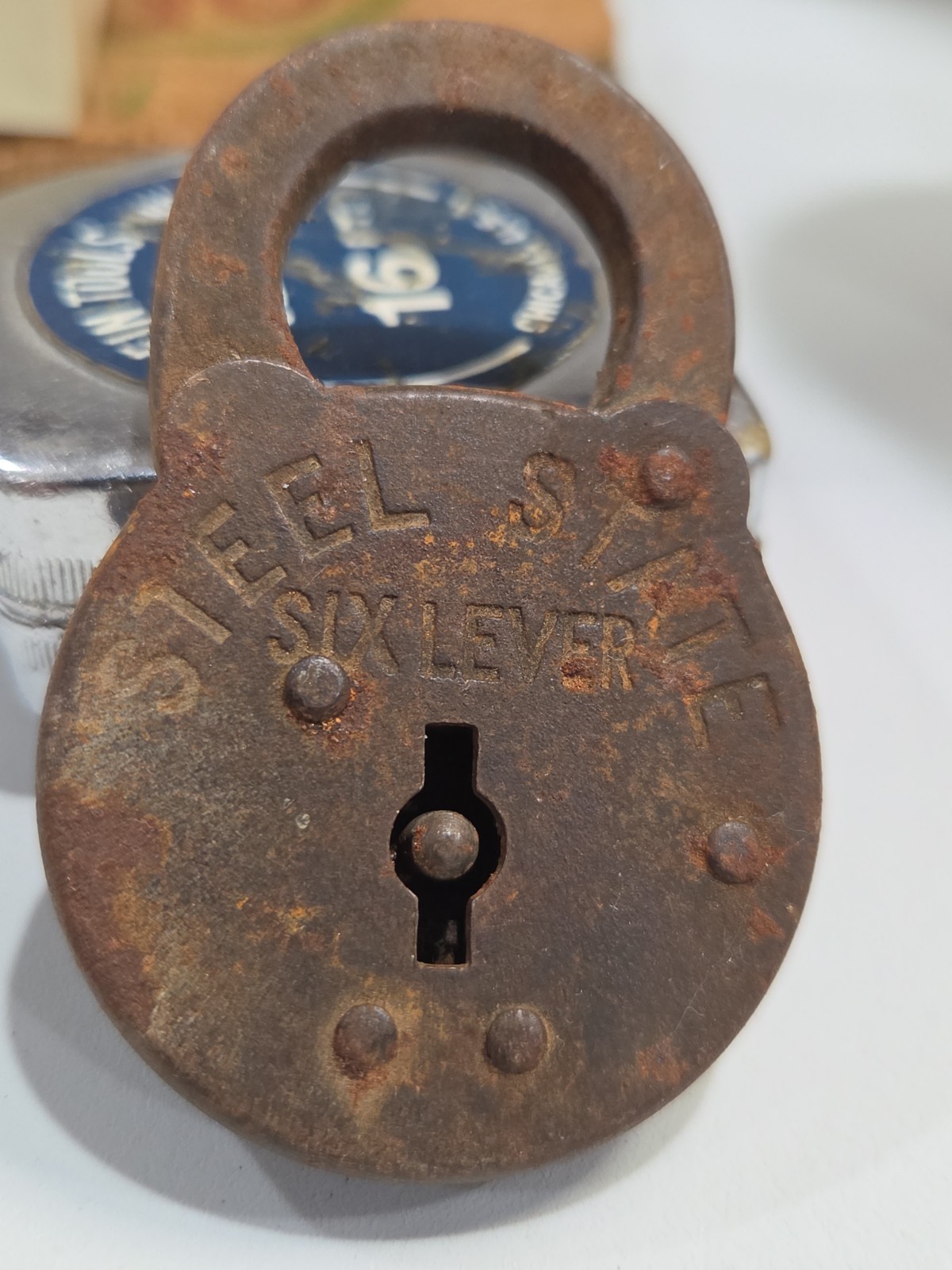 Vintage Antique Steel State Six Lever padlock Made In USA NO KEY