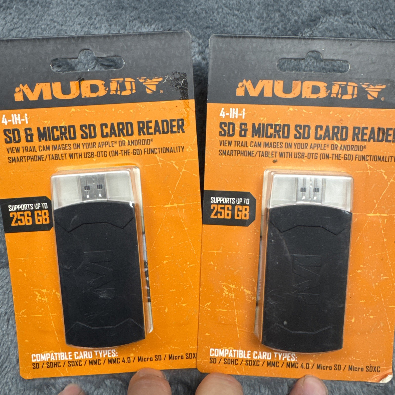 2 Pack Muddy 4-In-1 SD & Micro SD Trail Cam Card Reader Supports up to 256 GB