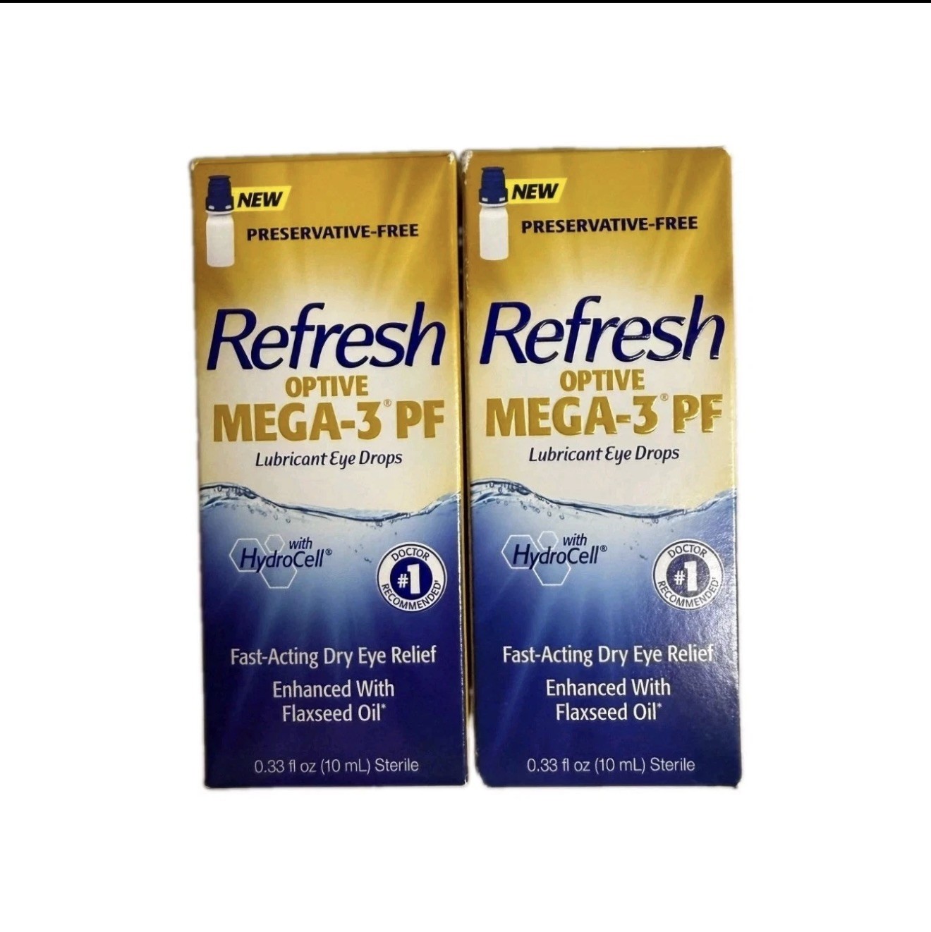 (2) REFRESH Optive Mega-3 PF Eye Drops 0.33 fl oz x2 10x2=20 mL EXP 6/2027