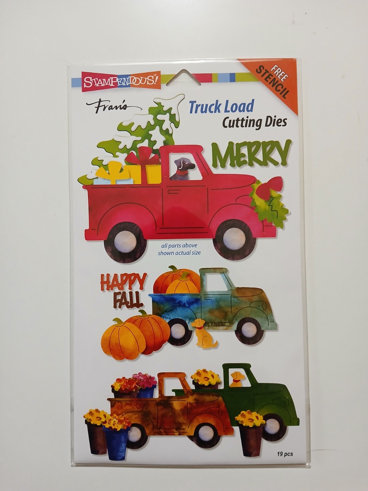 STAMPENDOUS! Fran's Truck Load Cutting Dies Dog Truck Winter Fall New