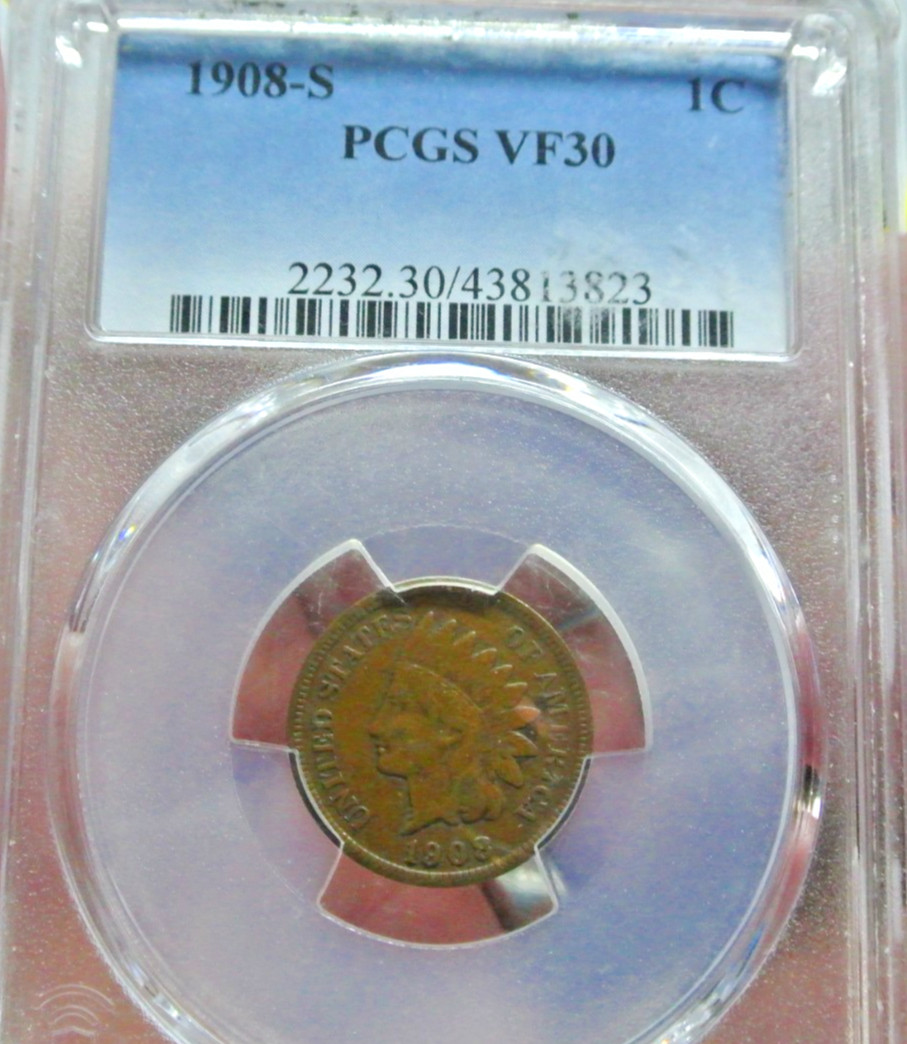 1908-s Indian Cent PCGS VF30 PQ key date