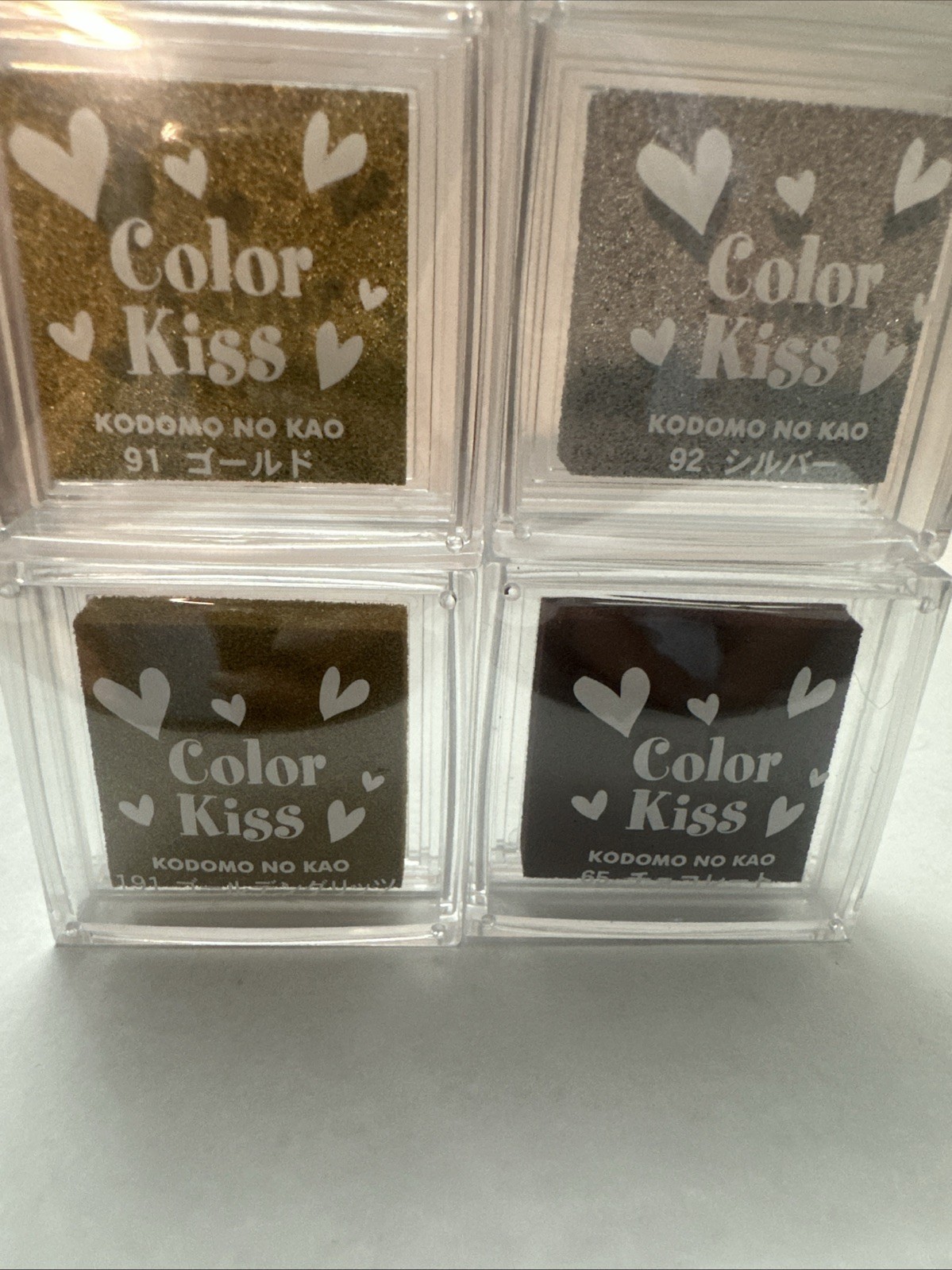 4 Kodomo No Kao Color Kiss Stamp Ink Pads for Crafts, Paper, Gold Silver Chocola