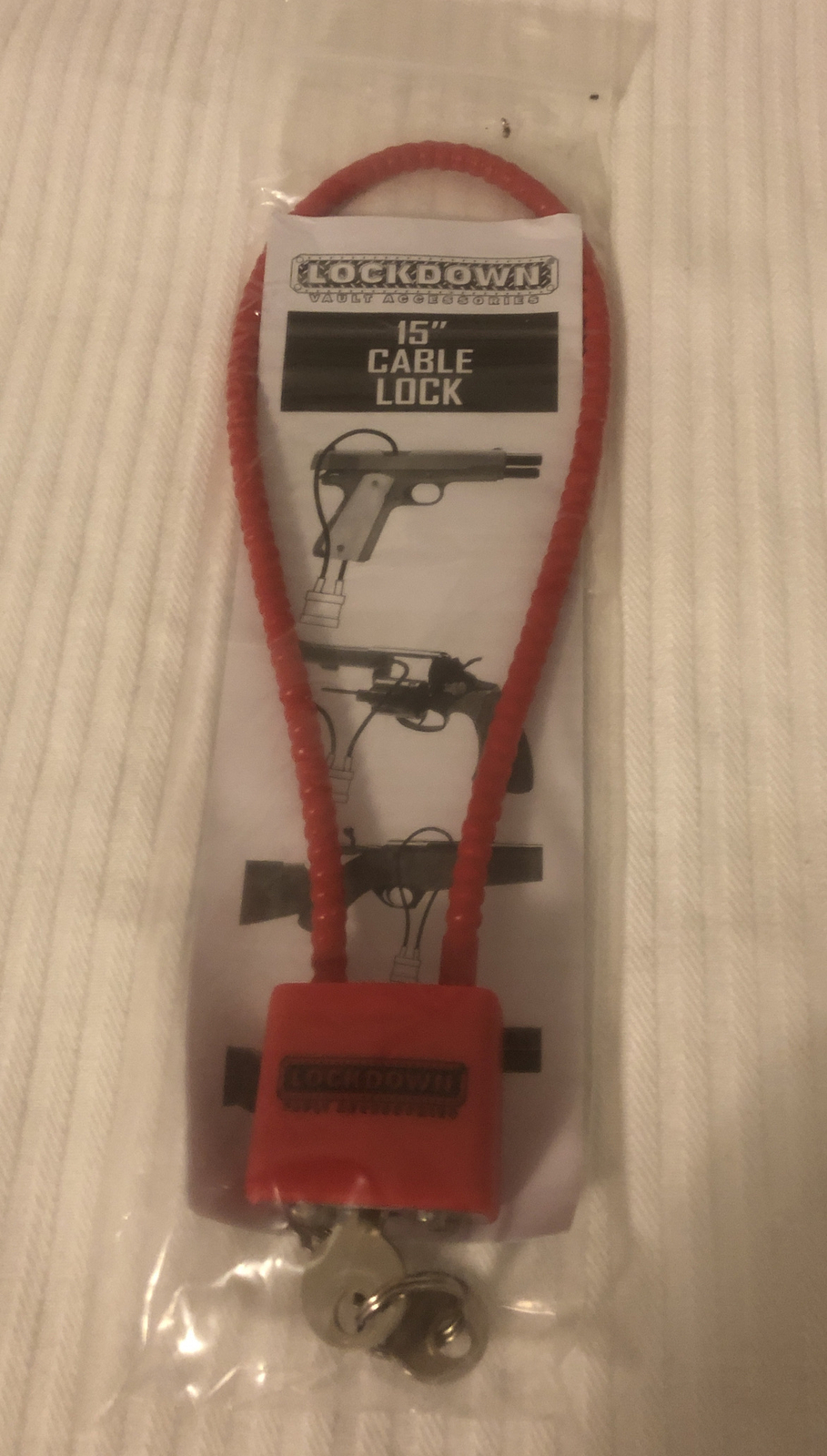 LOCKDOWN 15 Inch Cable Gun Lock Red With 2 Keys Safety Brand New