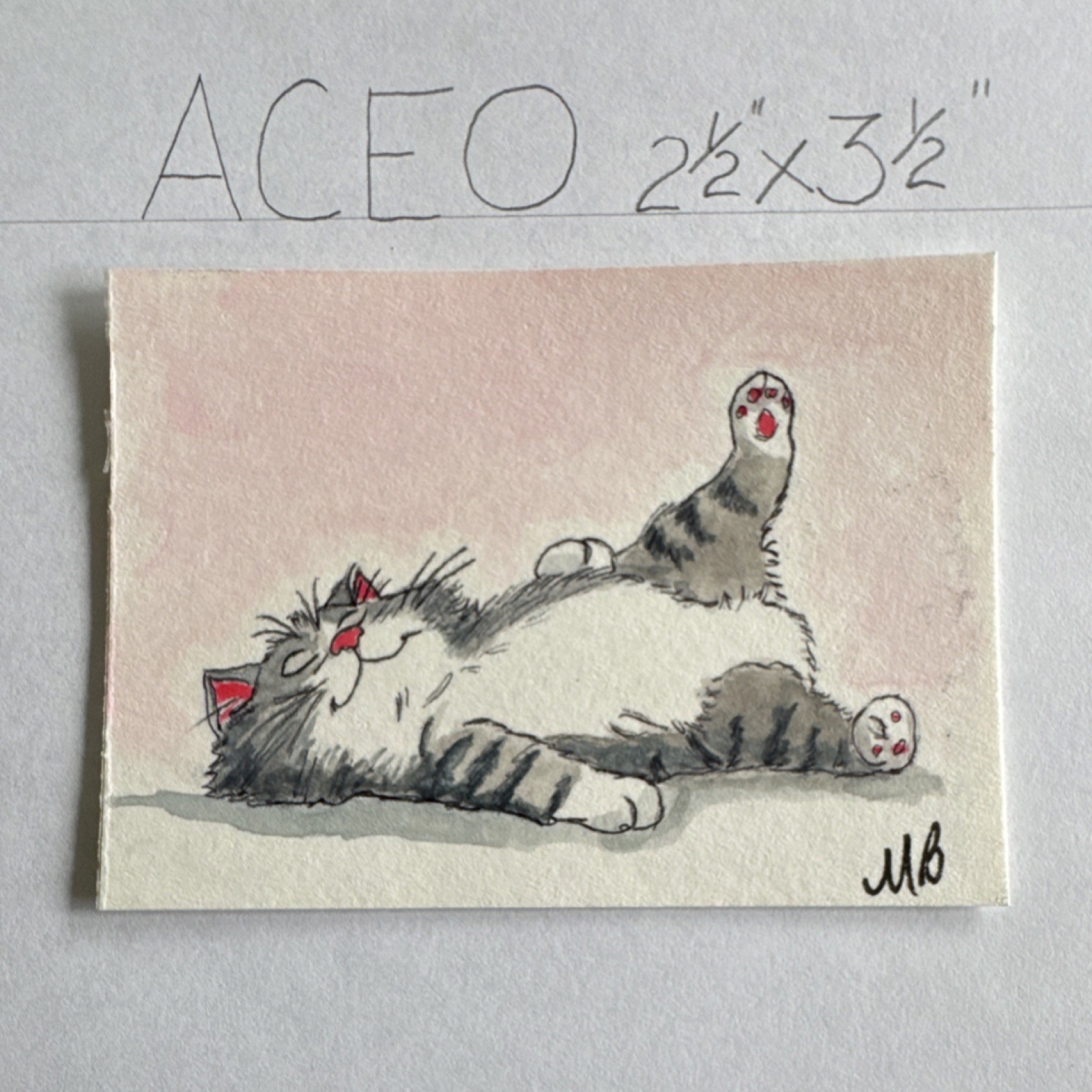 Mary Ann Behiry ACEO Original Cat Drawing/watercolor Signed 2.5x3.5 art