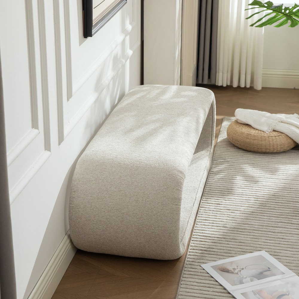 Chenille Upholstered Storage Bench with Iron Frame, Entryway & Living Room