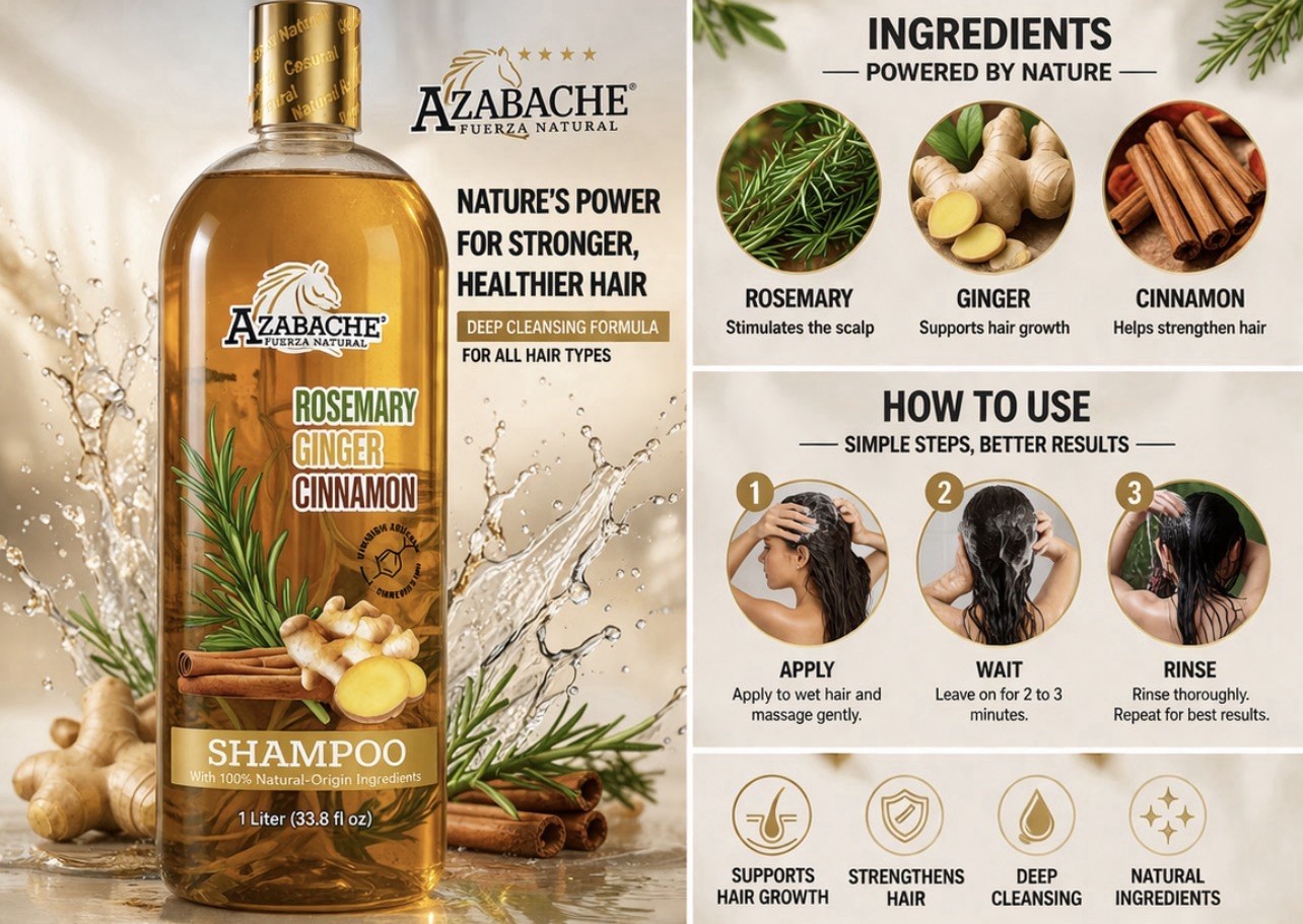 AZABACHE Shampoo, Cinnamon, Ginger, Rosemary 1L