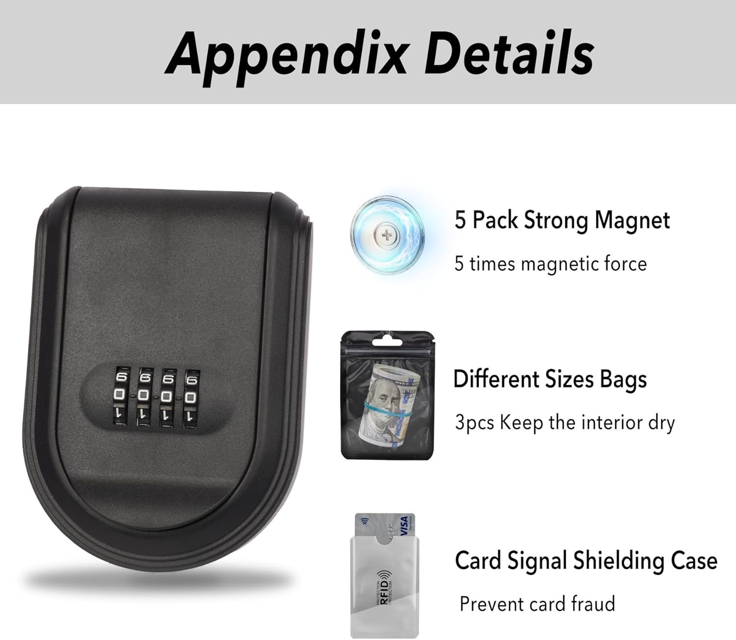 Magnetic Key Box for Under Car, Hide a Key Outside with Combination Lock Box,...
