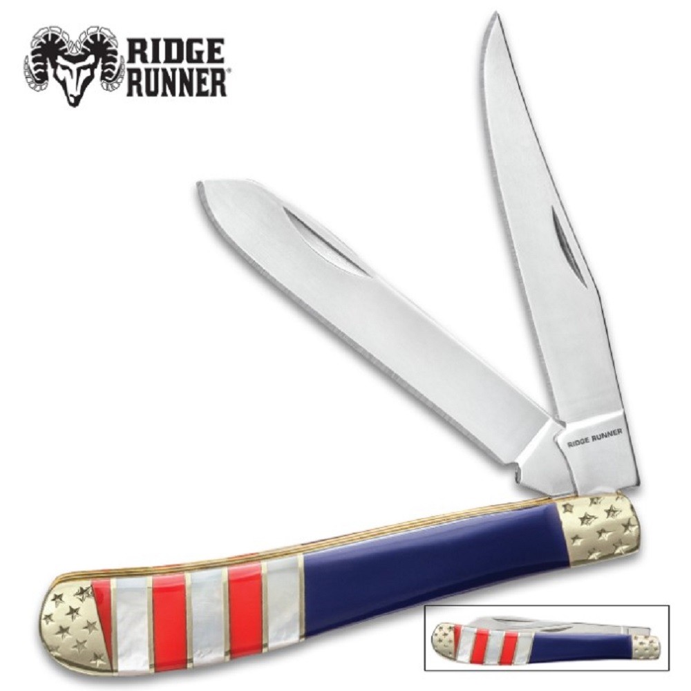 American Pride Trapper Folding Pocket Knife Patriotic USA Flag Handles NEW RR737
