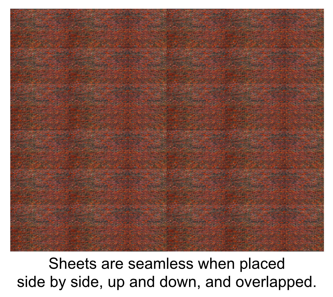 N Scale Brick Model Train Scenery Sheets –5 Seamless 8.5x11 Dark Calico