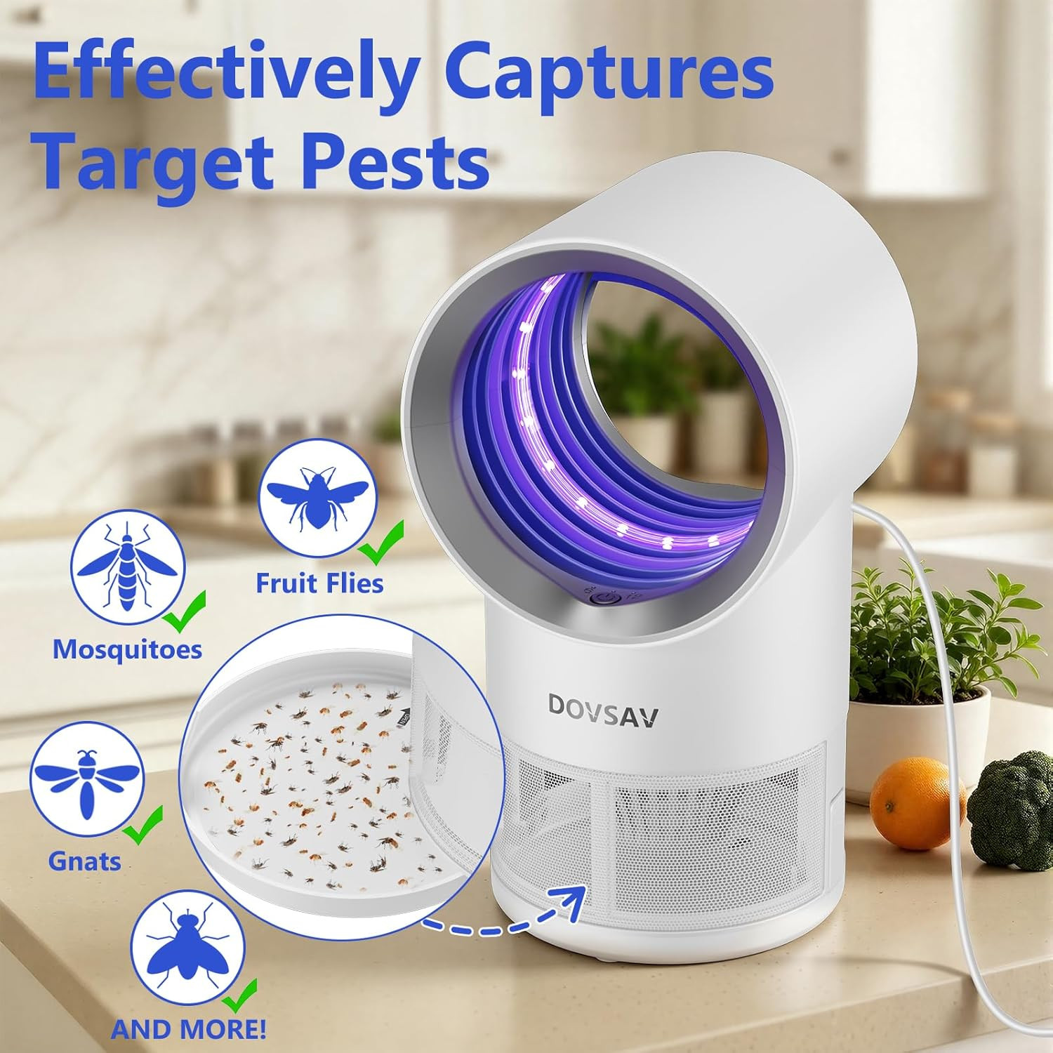 Fruit Fly Trap for Indoors, White Bug Zapper Indoor with Suction & Timer | Uv Li